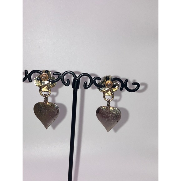 Purple & Gold-Tone Art Nouveau Heart Dangle Earrings Vintage! - Picture 7 of 10